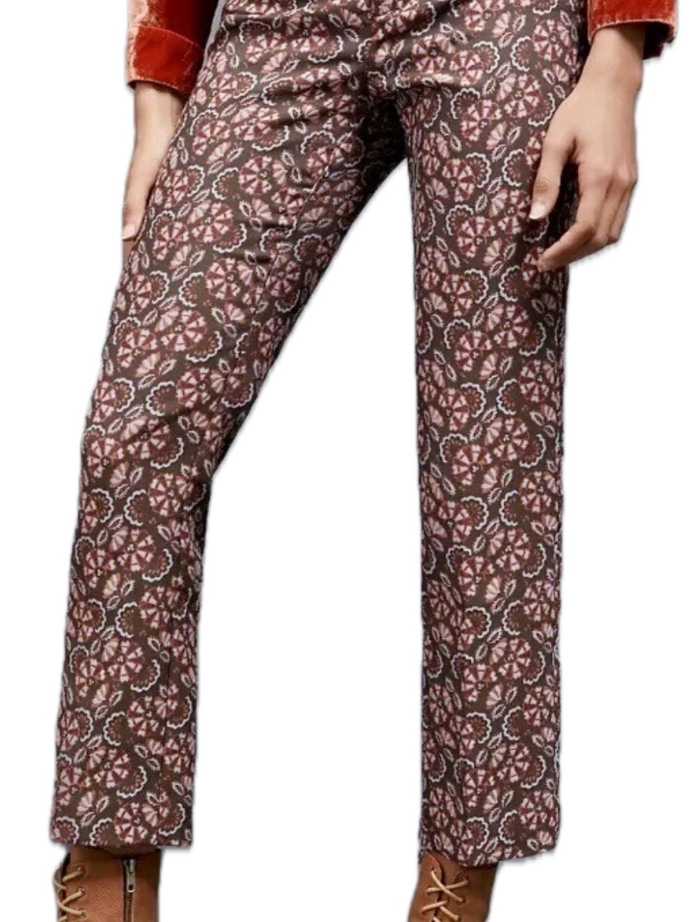 Anthropologie Brown and Pink Slim Ankle Floral trouser Pants Size 0